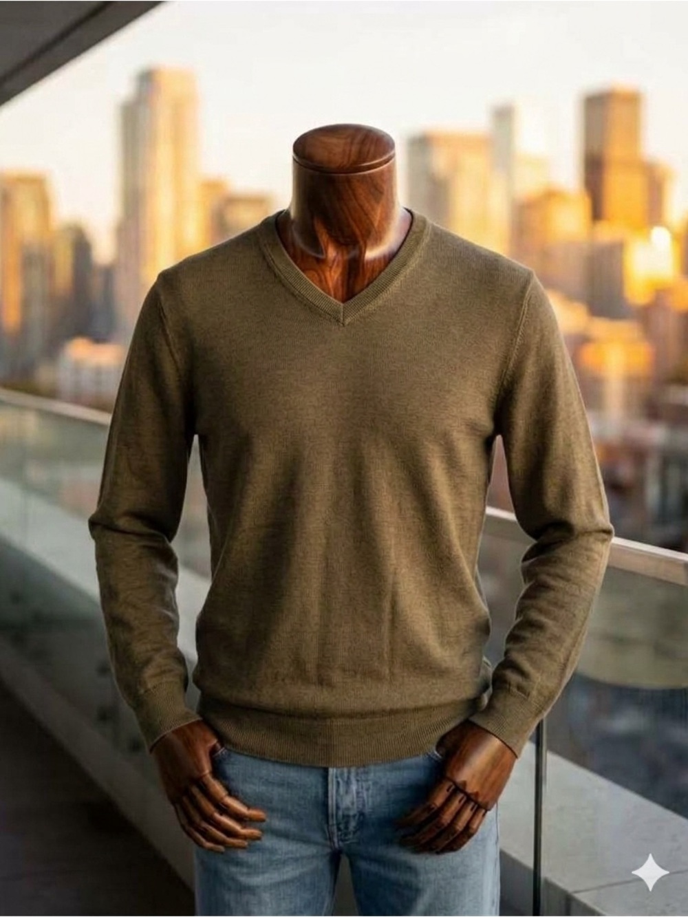 J.Crew Men's Fine Knit V-Neck Sweater in Olive Green - Size L